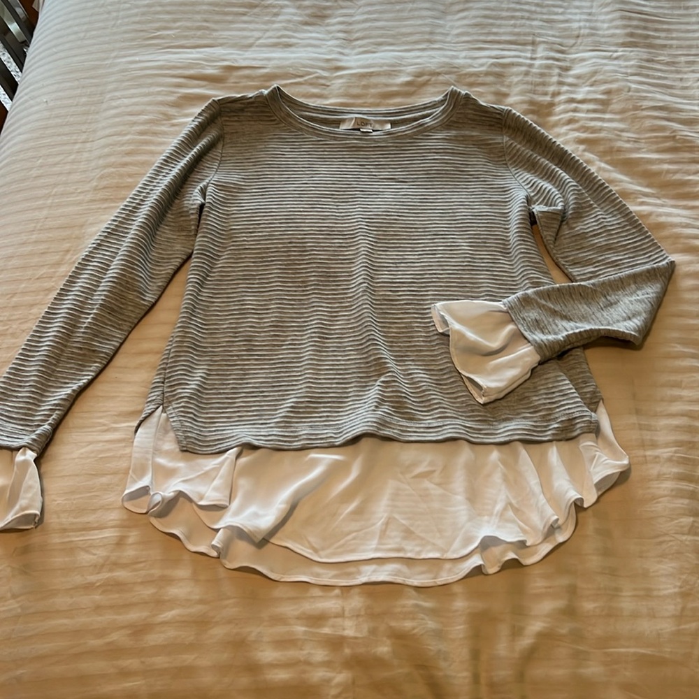 Loft sweater with blouse detail at bottom and sleeves xs